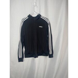 Adidas Women's Black Full-Zip Track Jacket XL With White Striped Sleeves. ptp 22